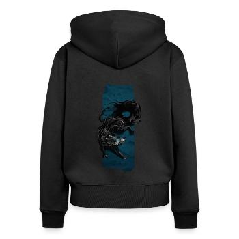 Schattenwächter: Mythischer Schattenwolf - Frauen Premium Bio Zip Hoodie - Schwarz - Hinten - Julia (174cm)