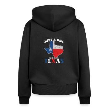 Damen Just a Girl who loves Texas USA Flagge Farbe - Frauen Premium Bio Zip Hoodie - Schwarz - Hinten - Julia (174cm)