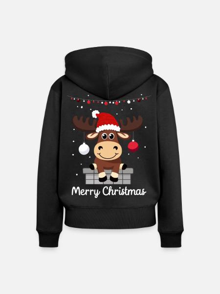 Süßer Weihnachtselch - Frauen Premium Bio Zip Hoodie - Schwarz