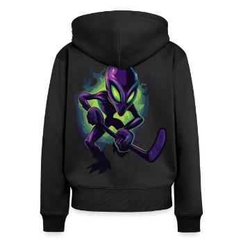 Alien Hockey Player – Sci-Fi Sports Crossover Art - Women's Premium Organic Zip Hoodie - black - Back - Julia (174cm)