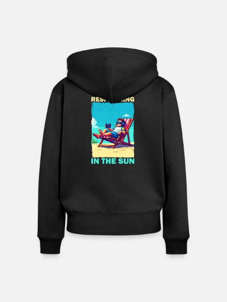 Pixelart Strandjugend mit Gaming-Elementen - Frauen Premium Bio Zip Hoodie - Schwarz