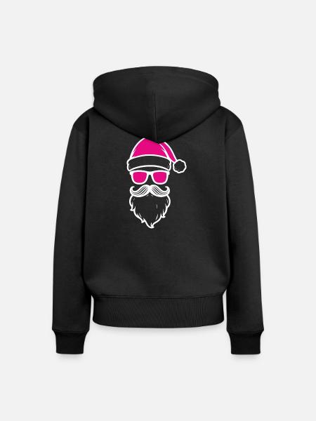 Pink Santa mit Sonnenbrillen - Frauen Premium Bio Zip Hoodie - Schwarz