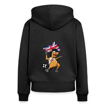 Fan Pferd England - Frauen Premium Bio Zip Hoodie - Schwarz - Hinten - Julia (174cm)