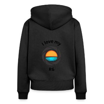 R6 - Women's Premium Organic Zip Hoodie - black - Back - Julia (174cm)