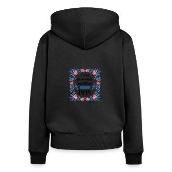 anniv femme humour 1994 30 ans - Sweat à capuche zippé Premium bio Femme - noir - Dos - Julia (174cm)