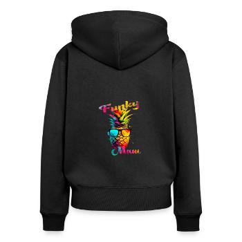 Funky Mama. Geburtstag, Muttertag. Ananas - Frauen Premium Bio Zip Hoodie - Schwarz - Hinten - Julia (174cm)