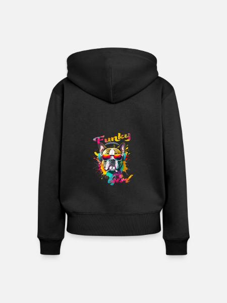 Funky Bulldogge Mädchen - Frauen Premium Bio Zip Hoodie - Schwarz
