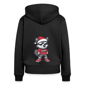 Wolf Weihnachten Comic Cool - Frauen Premium Bio Zip Hoodie - Schwarz - Hinten - Julia (174cm)