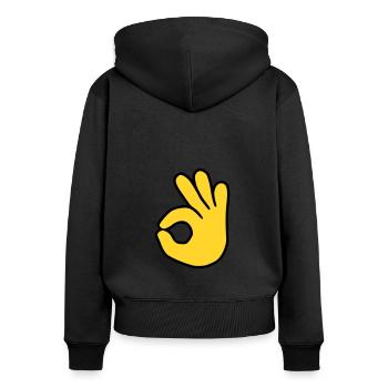 Emoji Ok Couleur de l’esquisse - Sweat à capuche zippé Premium bio Femme - noir - Dos - Julia (174cm)