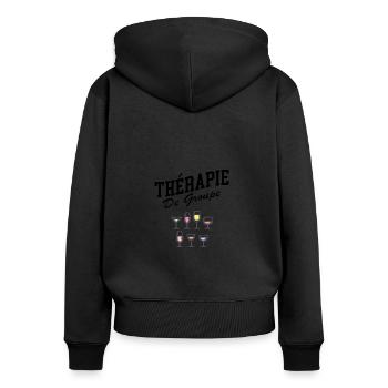 Humour apéro vin thérapie de groupe - Sweat à capuche zippé Premium bio Femme - noir - Dos - Julia (174cm)