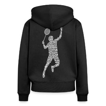 Joueur de badminton Badminton Typographie Badminton - Sweat à capuche zippé Premium bio Femme - noir - Dos - Julia (174cm)