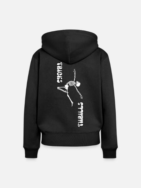 TRICKS ODER NERVENKITZEL, HALLOWEEN-SKELETTTANZ - Frauen Premium Bio Zip Hoodie - Schwarz