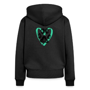Pfotenabdruck mit Herz, türkis - Frauen Premium Bio Zip Hoodie - Schwarz - Hinten - Julia (174cm)