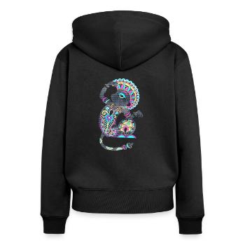Ornements tribaux - Sweat à capuche zippé Premium bio Femme - noir - Dos - Julia (174cm)