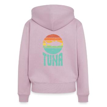 Vintage Tuna Artwork PêcheUr - Sweat à capuche zippé Premium bio Femme - rose poudré - Dos - Julia (174cm)
