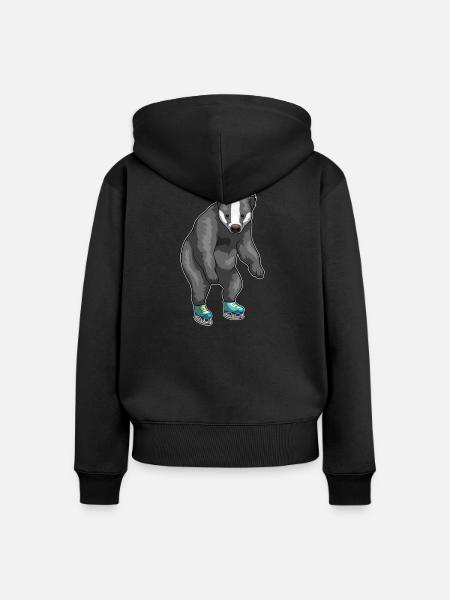 Dachs Eislaufen Schlittschuhe - Frauen Premium Bio Zip Hoodie - Schwarz
