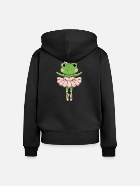 Ballettfrosch im rosa Tutu - Frauen Premium Bio Zip Hoodie - Schwarz