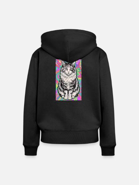 Katze - Frauen Premium Bio Zip Hoodie - Schwarz