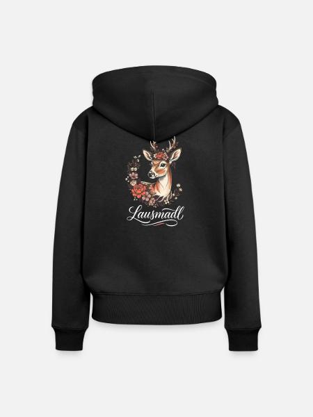 Lausmadl Reh Mit Blumenkranz Süßes Mädchen - Frauen Premium Bio Zip Hoodie - Schwarz