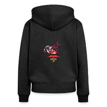 Japanische Kirschblüte - Frauen Premium Bio Zip Hoodie - Schwarz - Hinten - Julia (174cm)