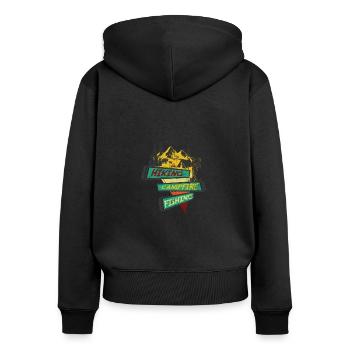 Hiking Campfire Fishing - Women's Premium Organic Zip Hoodie - black - Back - Julia (174cm)