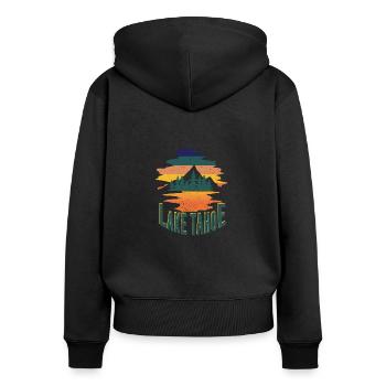 Lake Tahoe - Frauen Premium Bio Zip Hoodie - Schwarz - Hinten - Julia (174cm)