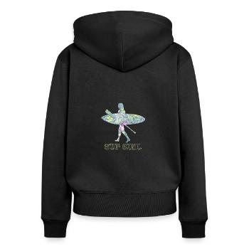 SUP - Frauen Premium Bio Zip Hoodie - Schwarz - Hinten - Julia (174cm)