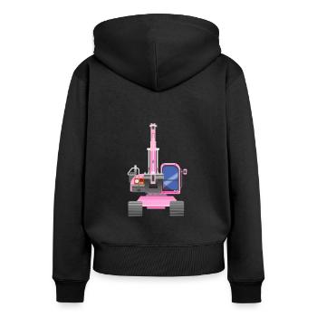 Bagger Pink von vorne - Frauen Premium Bio Zip Hoodie - Schwarz - Hinten - Julia (174cm)