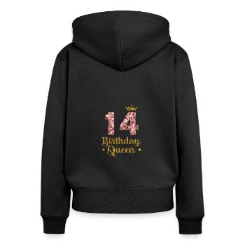 14ème anniversaire Reine 14 ans Quatorze ans - Sweat à capuche zippé Premium bio Femme - noir - Dos - Julia (174cm)