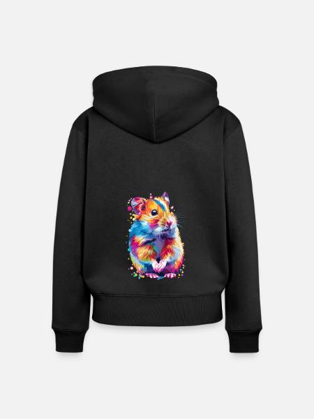 Niedlicher Hamster Regenbogenfarben - Frauen Premium Bio Zip Hoodie - Schwarz