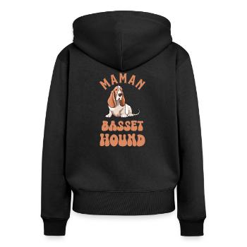 Maman basset hound chien doux - Sweat à capuche zippé Premium bio Femme - noir - Dos - Julia (174cm)