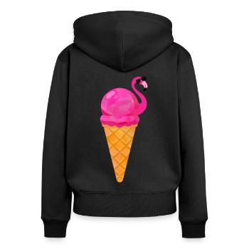 Crème glacée Gaufre Crème glacée Crème glacée Crème glacée Flamingo - Sweat à capuche zippé Premium bio Femme - noir - Dos - Julia (174cm)