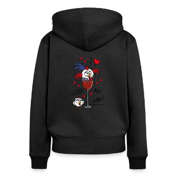 I Love Coq Au Vin, Cuisine - Sweat à capuche zippé Premium bio Femme - noir - Dos - Julia (174cm)