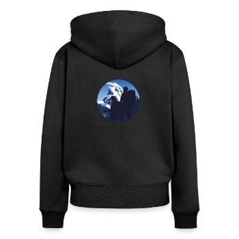 Matterhorn Wandern Outdoor - Frauen Premium Bio Zip Hoodie - Schwarz - Hinten - Julia (174cm)