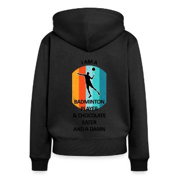 Badminton Badminton Badminton Player Chocolat - Sweat à capuche zippé Premium bio Femme - noir - Dos - Julia (174cm)