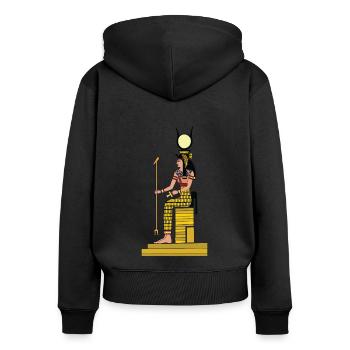 Pharao - Frauen Premium Bio Zip Hoodie - Schwarz - Hinten - Julia (174cm)