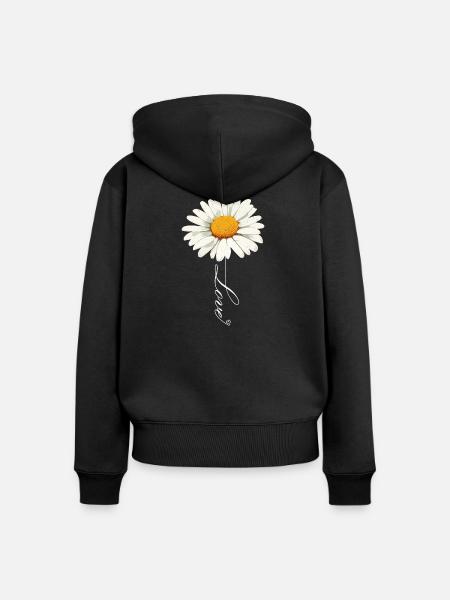 Gänseblümchenblume mit Liebe Skript - Frauen Premium Bio Zip Hoodie - Schwarz