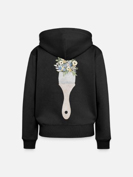 Pinsel-Blumenstrauß - Frauen Premium Bio Zip Hoodie - Schwarz