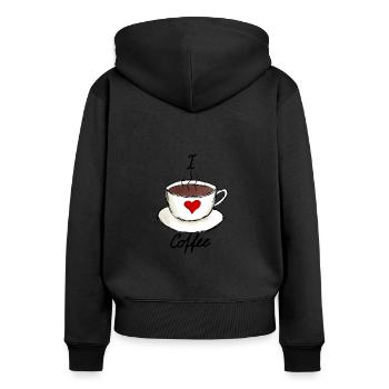 I Love Coffee Ich liebe Kaffee - Sweat à capuche zippé Premium bio Femme - noir - Dos - Julia (174cm)