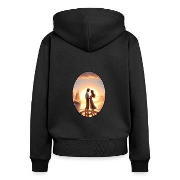 Romantik im Sonnenuntergang Gross - Frauen Premium Bio Zip Hoodie - Schwarz - Hinten - Julia (174cm)