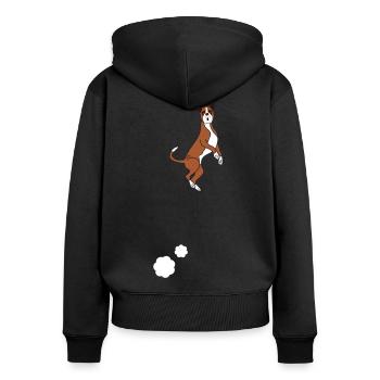 Boxer Hundesprünge - Frauen Premium Bio Zip Hoodie - Schwarz - Hinten - Julia (174cm)