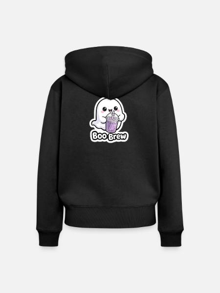 Kawaii Boo Brew Geist - Frauen Premium Bio Zip Hoodie - Schwarz