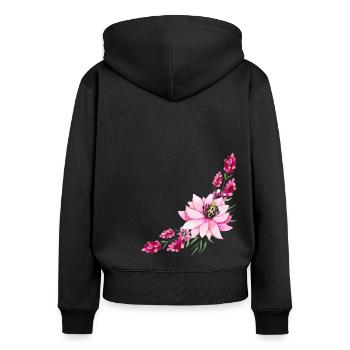 Rosafarbener Akzent - Frauen Premium Bio Zip Hoodie - Schwarz - Hinten - Julia (174cm)