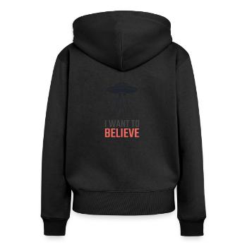 I want to believe - Sweat à capuche zippé Premium bio Femme - noir - Dos - Julia (174cm)