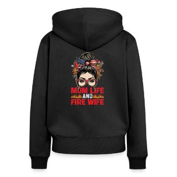 Mom Life und Fire Wife Feuerwehr Design - Frauen Premium Bio Zip Hoodie - Schwarz - Hinten - Julia (174cm)