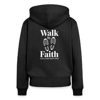 Christlicher Glaube: Walk By Faith - Frauen Premium Bio Zip Hoodie - Schwarz - Hinten - Julia (174cm)