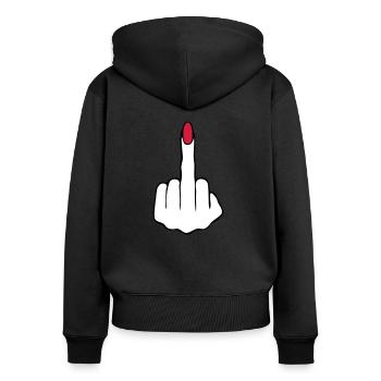 Mittelfinger einer Frau 3C - Frauen Premium Bio Zip Hoodie - Schwarz - Hinten - Julia (174cm)