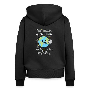 Rotation make my day. - Frauen Premium Bio Zip Hoodie - Schwarz - Hinten - Julia (174cm)