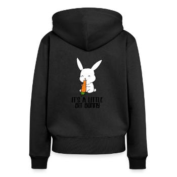 Lapin mignon mangeant un calot de carotte - Sweat à capuche zippé Premium bio Femme - noir - Dos - Julia (174cm)