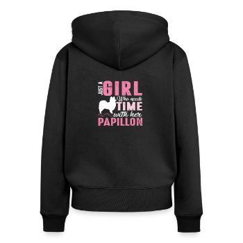 Papillon Hund Kontinentaler Zwergspaniel - Frauen Premium Bio Zip Hoodie - Schwarz - Hinten - Julia (174cm)